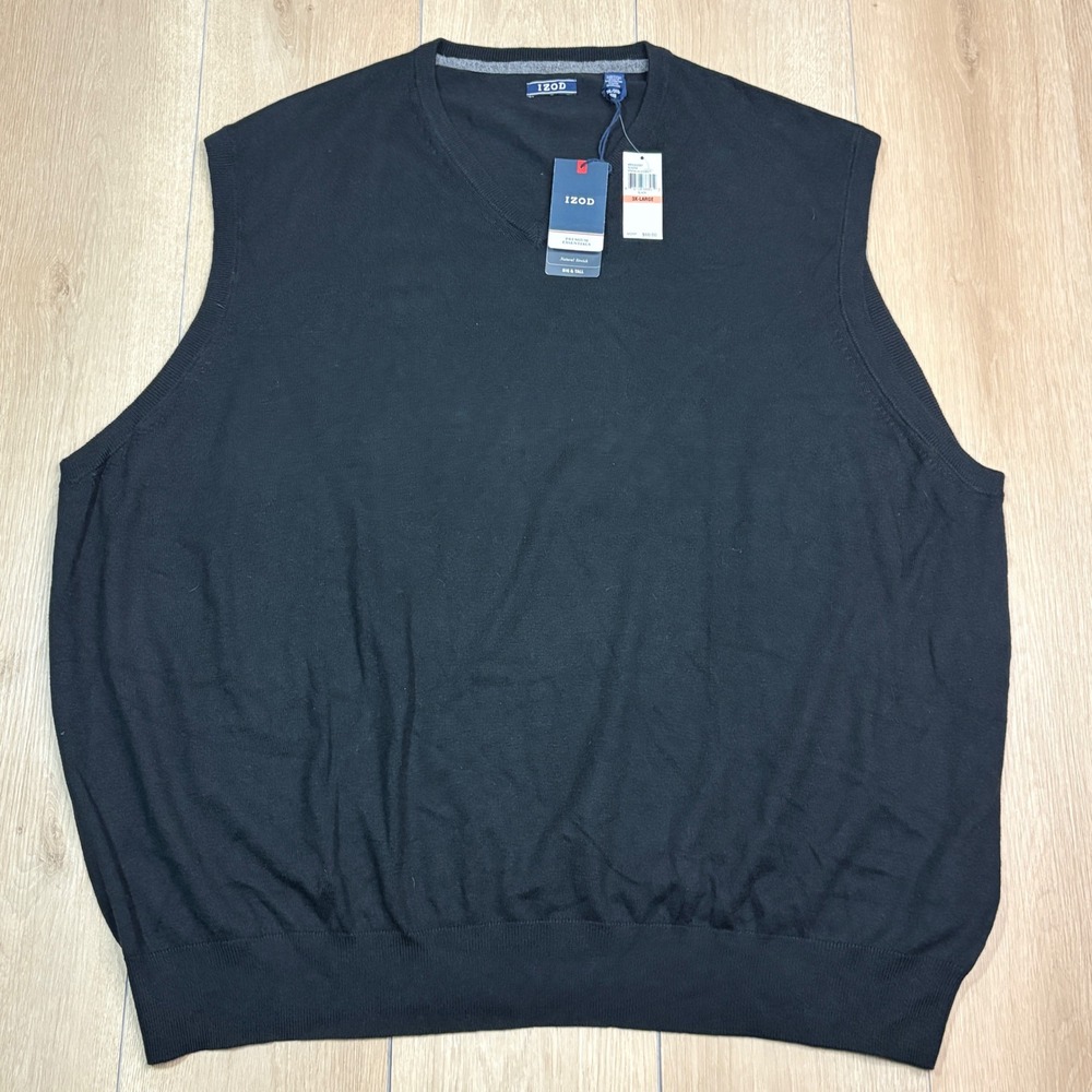 IZOD Mens 3XL Sweater Vest Black V-Neck Premium Essentials Big & Tall 45IS002001